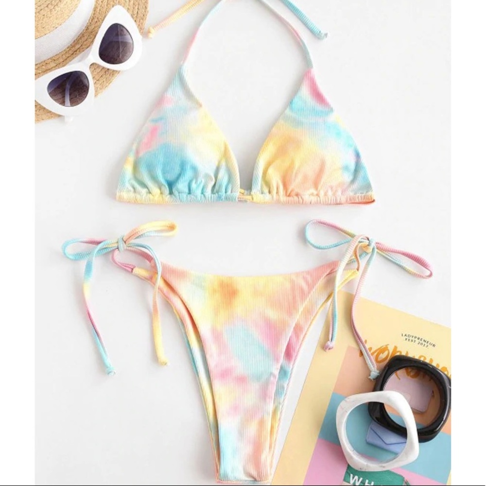 Sunny Secrets Tie Dye Textured String Bikini